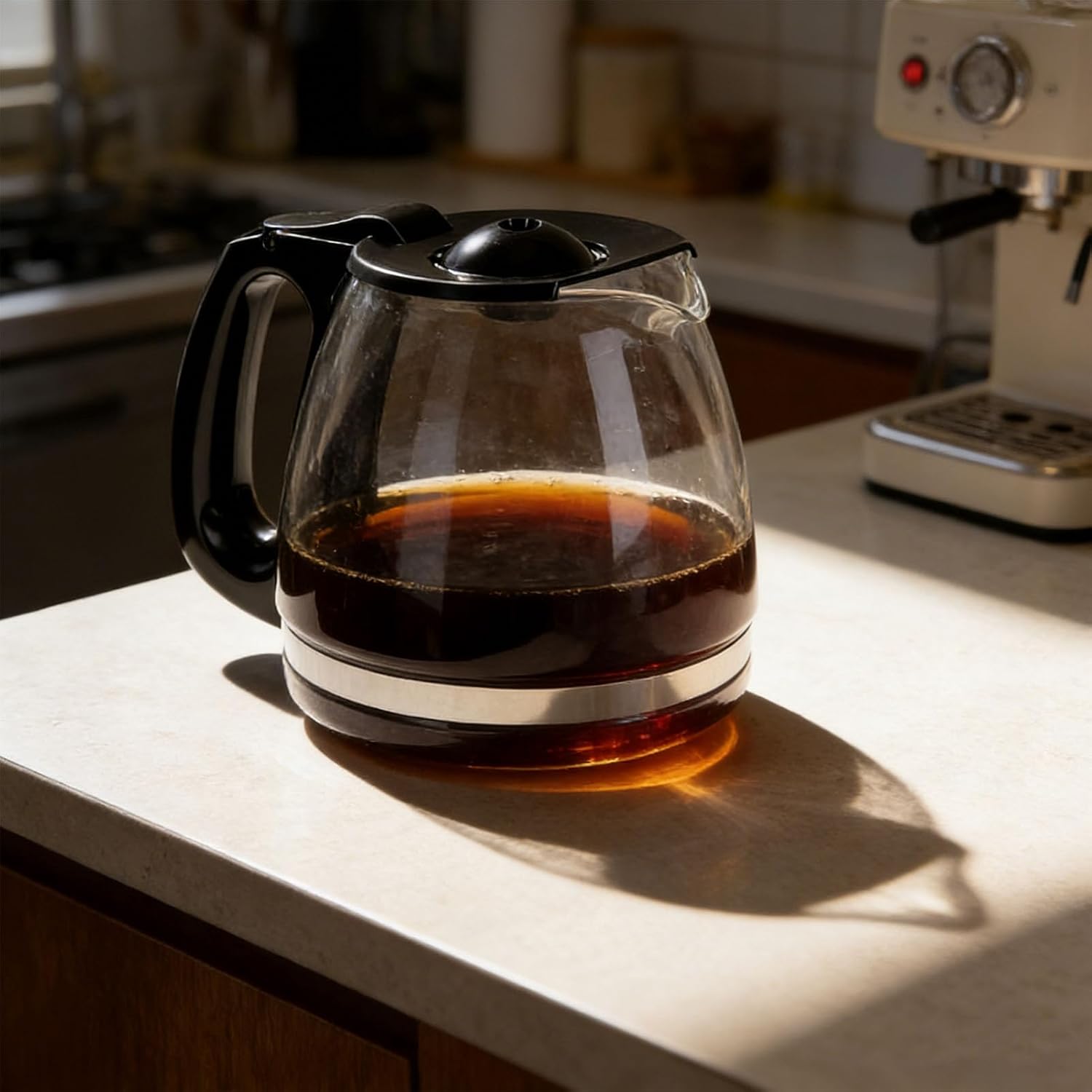 Vikye Glass Coffee Carafe with Handle, Heat Cold Proof Borosilicate Coffee Pot Drip Proof Spout Wide Mouth Design, for Kitchen (Replacement for BD 12 Cup 1.8L)