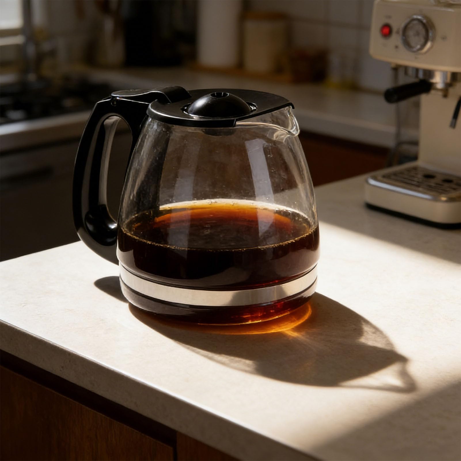 Garsent Universelle Ersatz-Kaffeekaraffe, Glaskanne für Filterkaffeemaschinen – Glas, Griffiger Griff, Schwarzer Deckel, Kapazitätsmarkierungen, Leicht zu Reinigen (Ersatz für BD 12 Cup 1,8L)