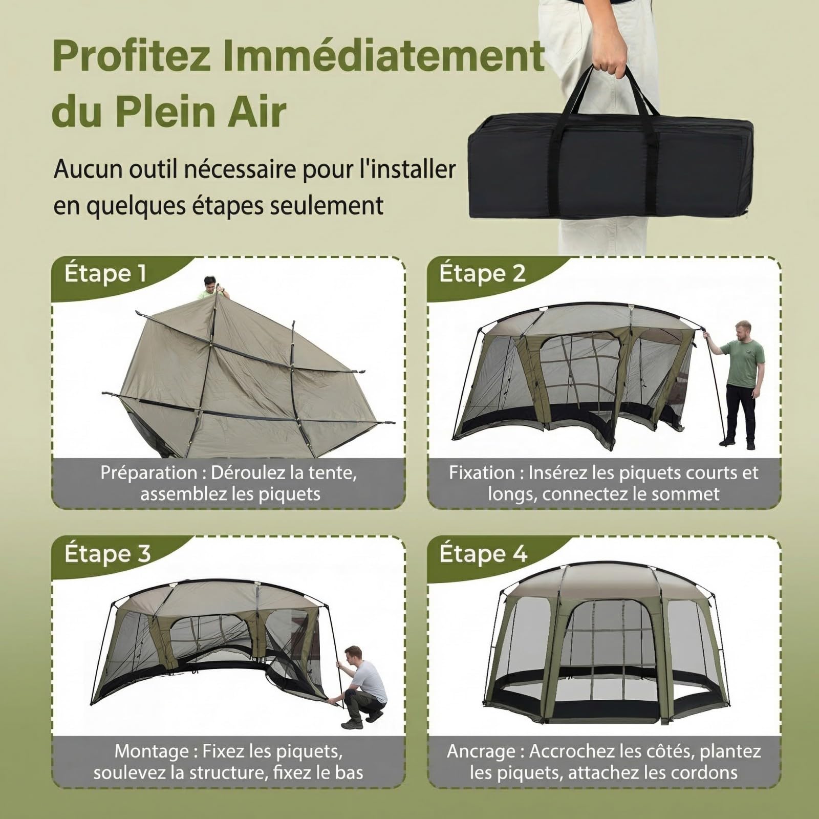 RELAX4LIFE Tente Moustiquaire pour 8 à 10 Personnes, Maille Anti-Insect | 3,8x3,5M Tonnelle de Jardin Extérieur, Porte Zippée, Sac de Transport, Abri Solaire Familial pour Activité Plein Air