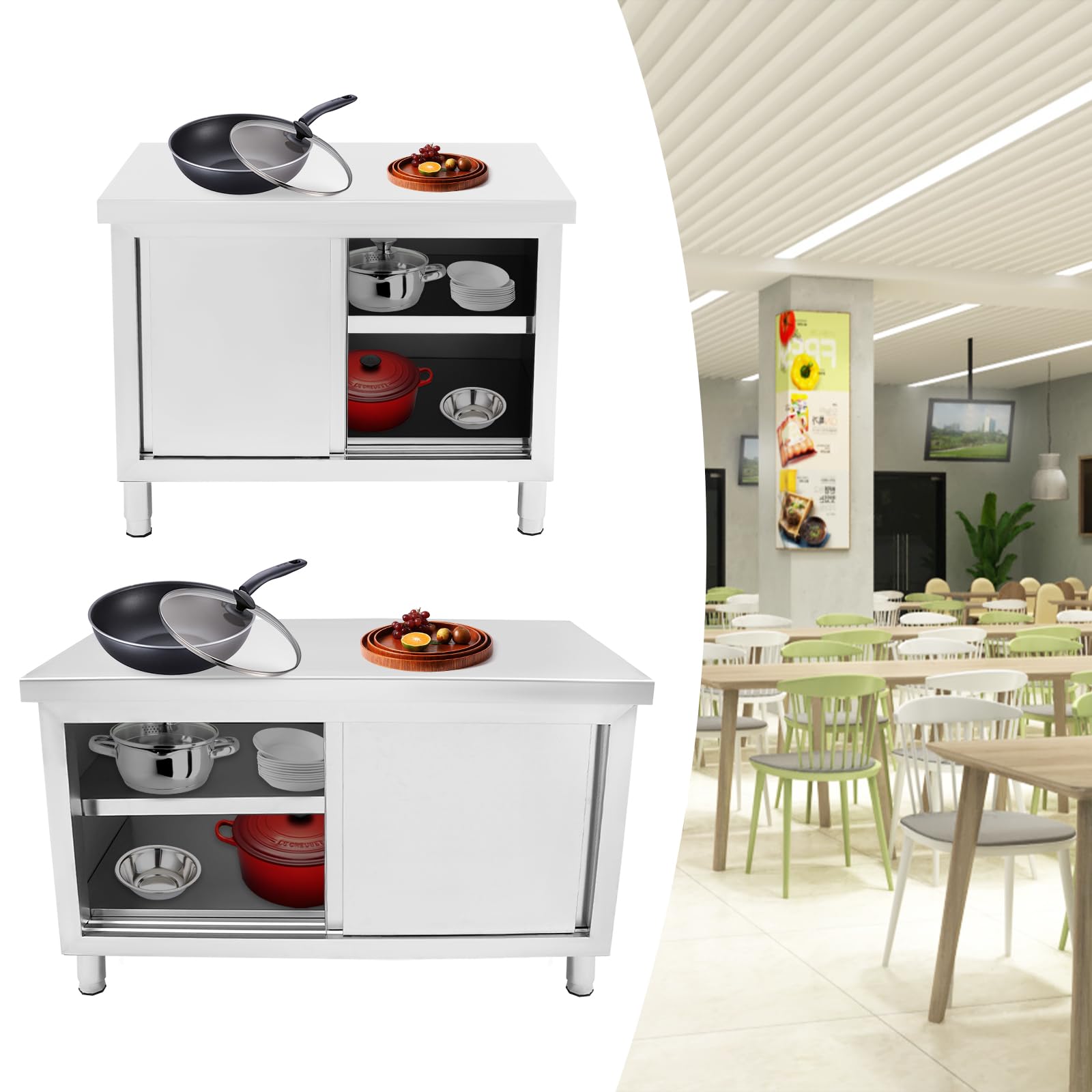 Mesa de trabajo de acero inoxidable para cocina, mesa de trabajo con puertas, armario gastro de acero inoxidable, armario independiente, para despensas, restaurantes, cocinas, grandes cocinas