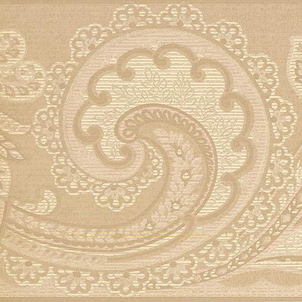 CONCORD WALLCOVERINGS ™ Elegant Pattern Wallpaper Border Featuring Leaves Design and Circles, Colors Gold White, Size 9.125 Inches by 15 Feet OT4131B