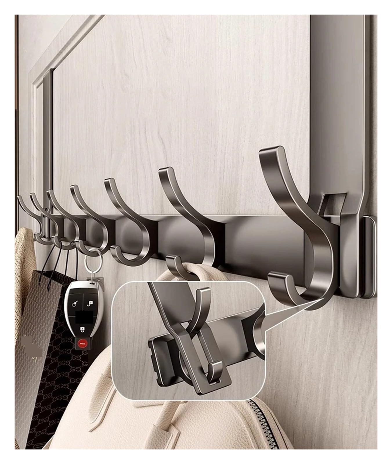 Ganchos para colgar sobre la puerta, organizador del hogar, perchero, ropa, sombreros, toallas, accesorios de baño, soporte para colgar en la puerta, instalación rápida (gris, 5 ganchos)