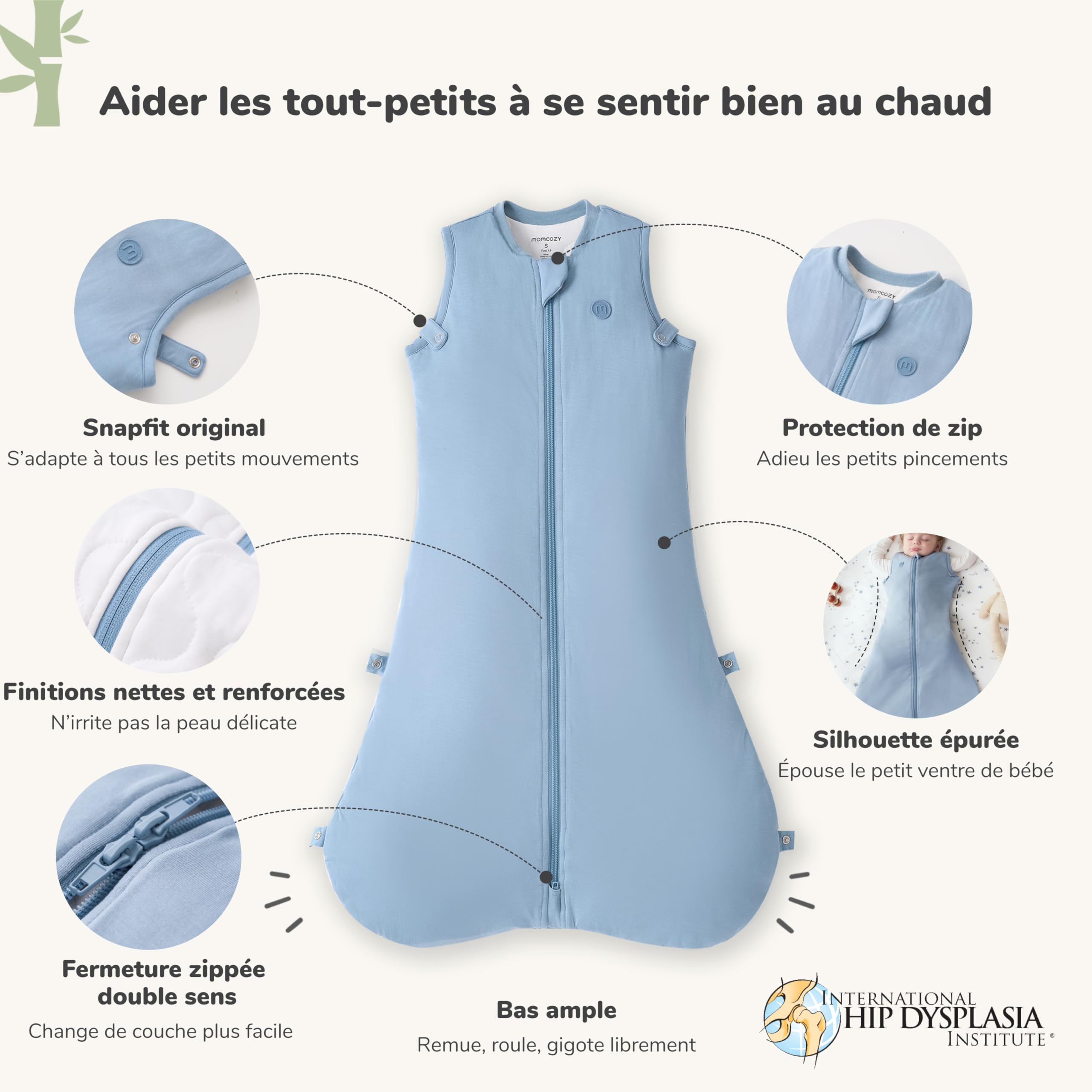 momcozy Gigoteuse Bébé 1,5 TOG - Bambou Doux comme un Nuage avec 1,5 TOG, Couverture Portable avec Rembourrage en Peluche Soutenant, Fermeture Éclair à Double Sens pour un Changement de Couche Facile