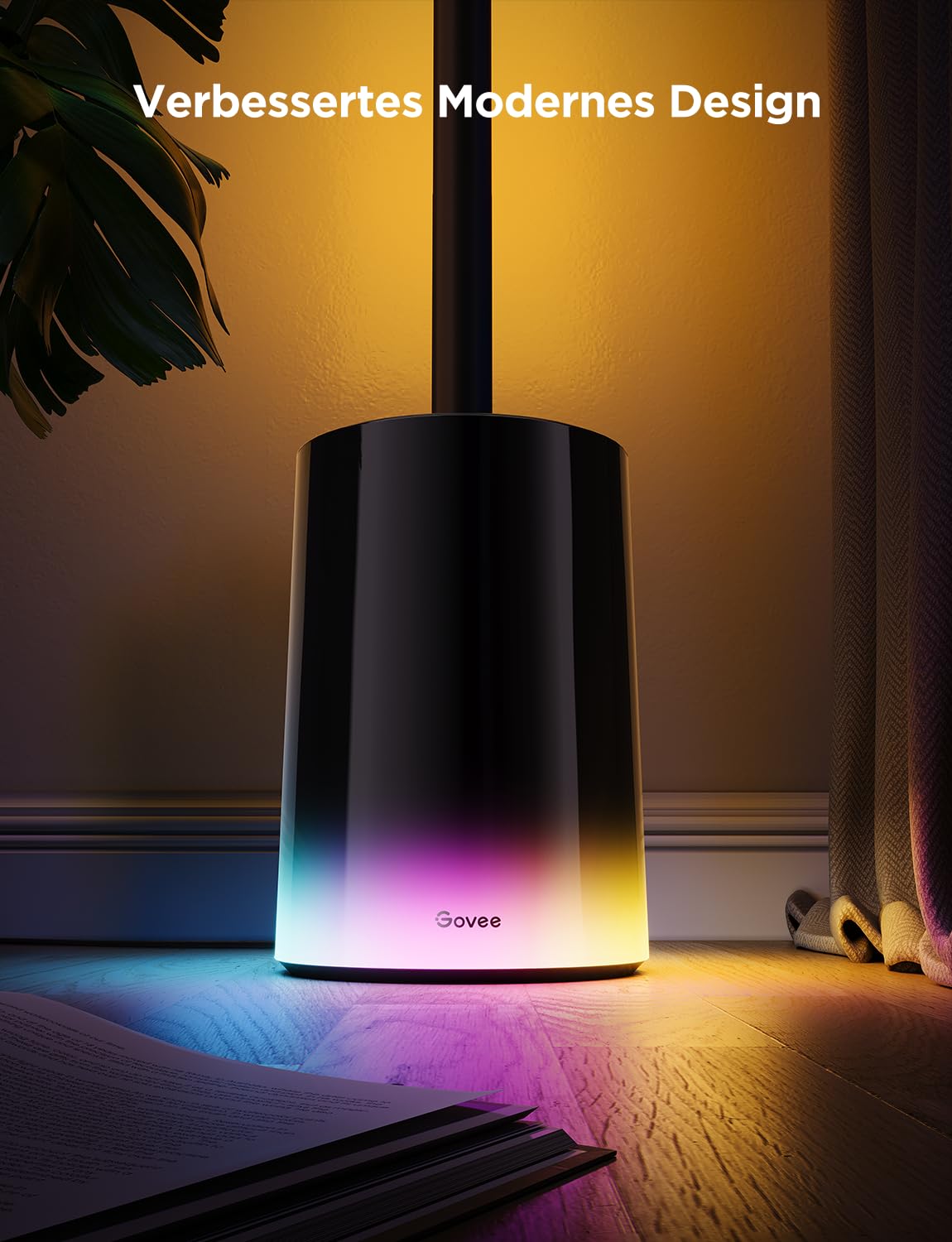 Govee LED Stehlampe Dimmbar RGBIC, 1725LM Stehlampe Wohnzimmer Arbeiten mit Matter,152cm RGBIC Moderne Schwarz,16 Millionen Farben Szenenmodi, Musikmodus für Deko Schlafzimmer Spielzimmer