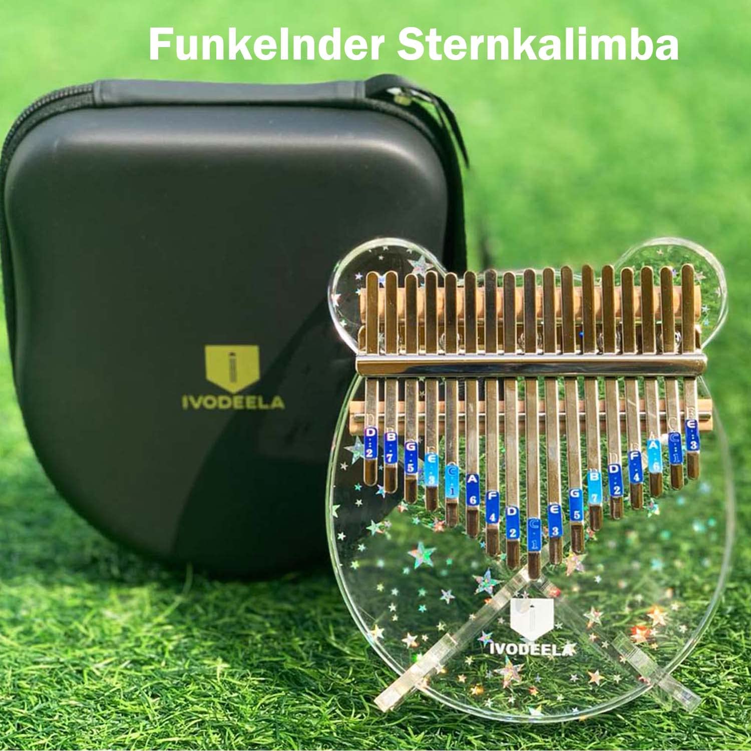 Kalimba 17 Tasten Daumenklavier, transparentes Marimba Acryl-Fingerklavier mit EVA-Tragetasche Stimmhammer Bedienungsanleitung und ständer,Musikalische Kalimba für Kinder Erwachsene Anfänger