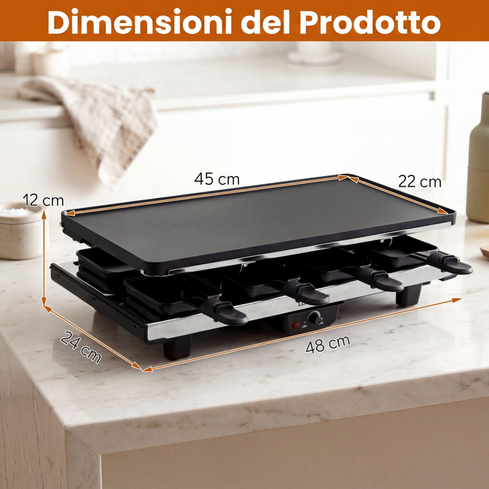 COSTWAY 1400W Piastra Elettrica Antiaderente, Griglia da Tavolo Elettrico | con 8 Padelle, 2 Superfici di Cottura, Temperatura Regolabile, 8 Spatole e Pinza per Pancake e Barbecue, 48 x 24 x 12 cm