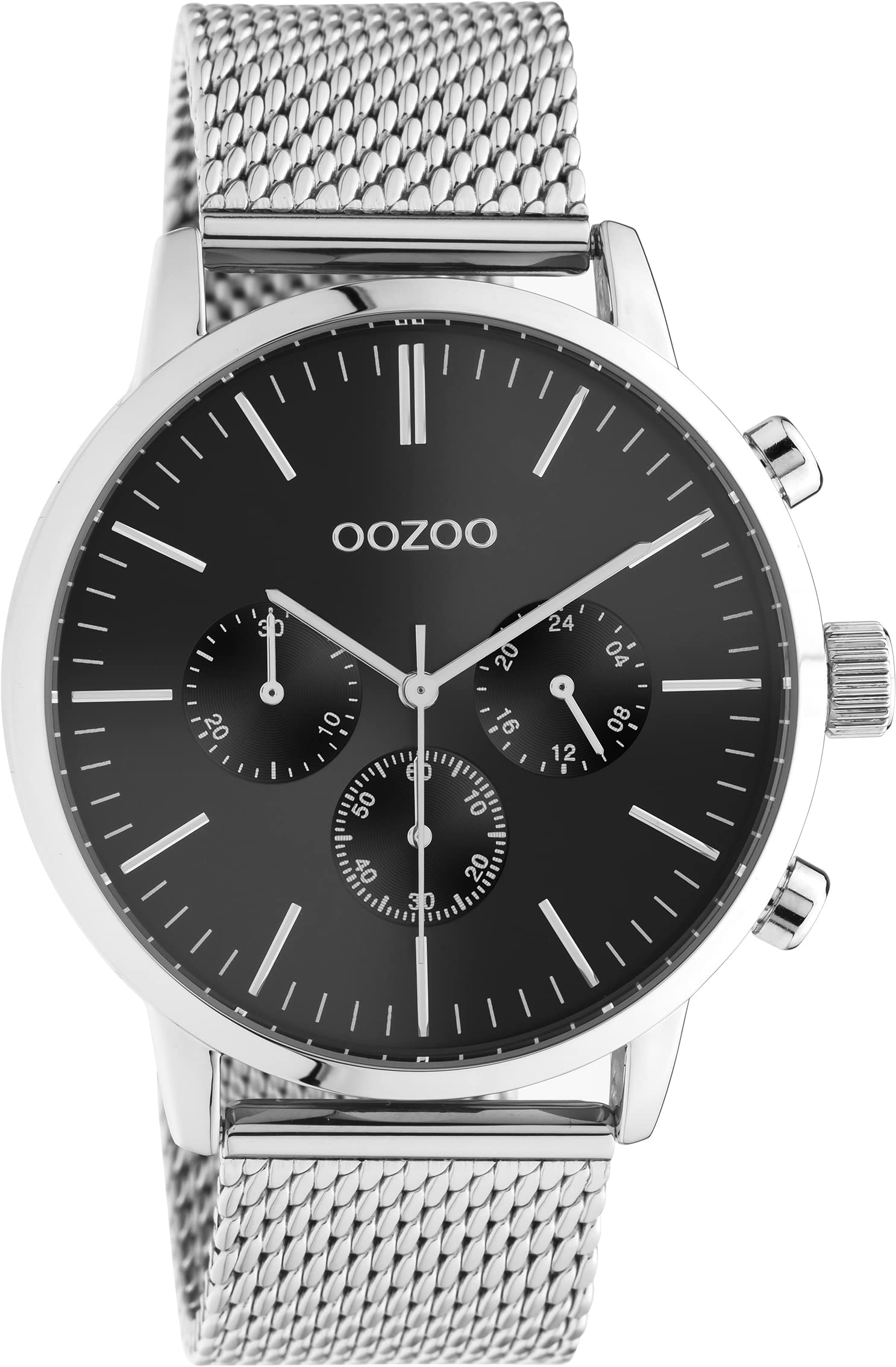 OOZOO Timepieces Orologio da uomo – Orologio da polso da uomo con cinturino in rete da 22 mm – analogico da uomo con cinturino in maglia milanese rotondo, argento/nero., Bracciale