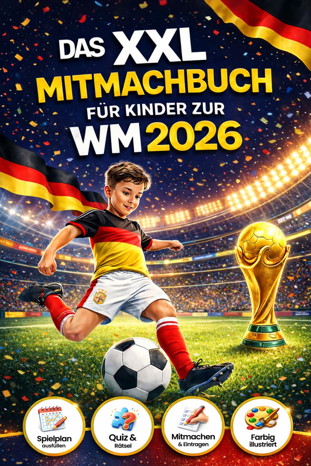 Das XXL Mitmachbuch: Die Fußball-WM 2026 interaktiv erleben - mit komplettem Spielplan für alle 104 Spiele, Ausfüllseiten, Rätseln & Quiz | Perfektes Fußball Geschenk für Kinder