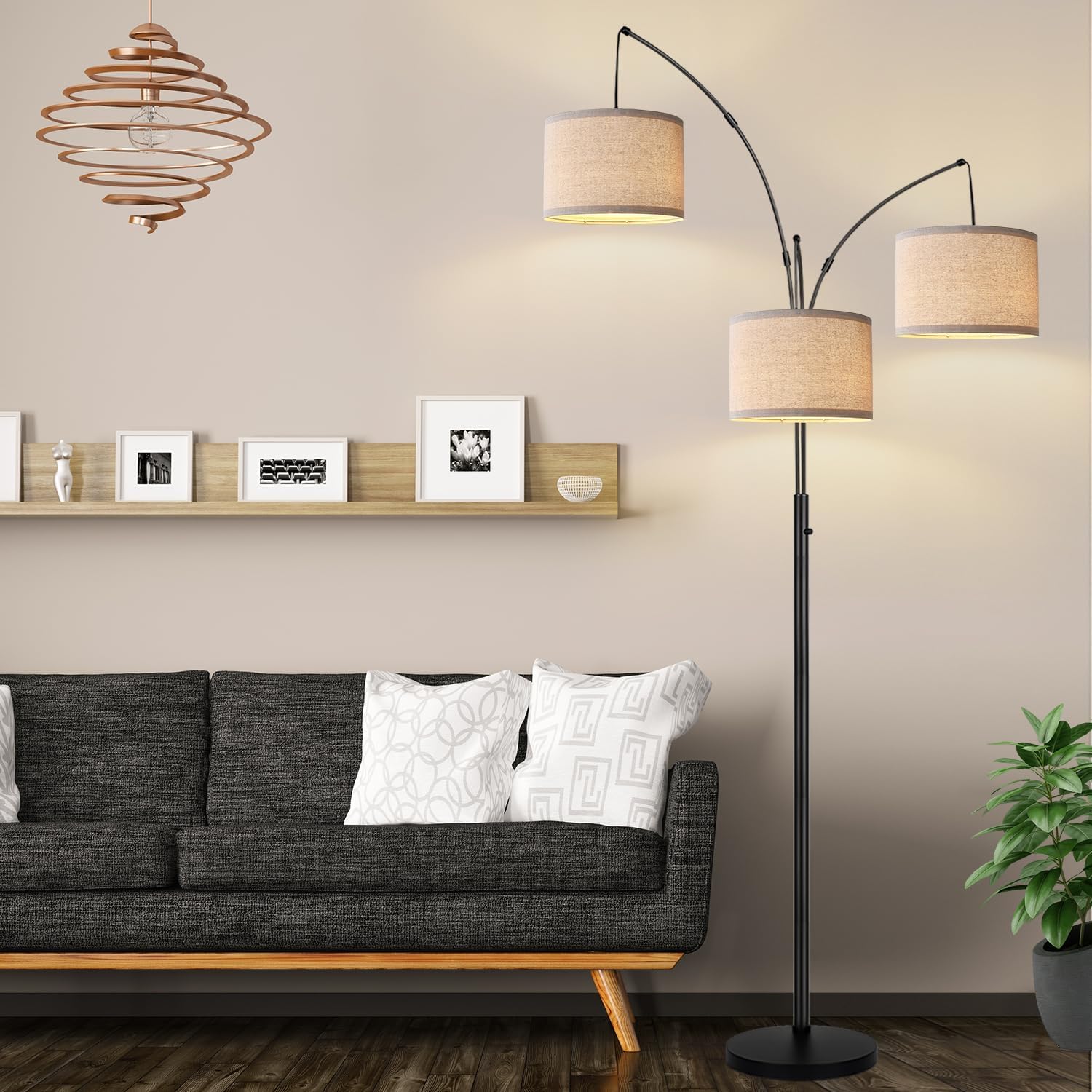 Nintiue Dimmable 3 Lights Floor Lamp - 3000LM Super Bright Arc Floor Lamps for L — product photo