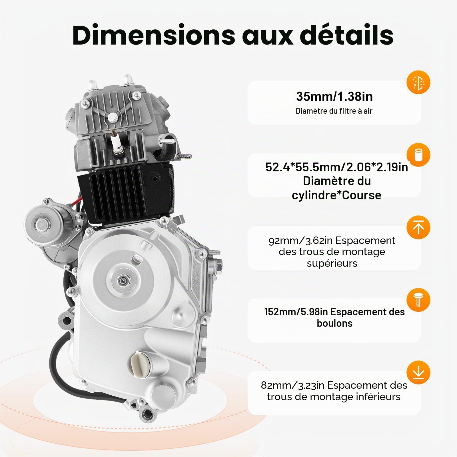 Moteur 4 temps 125 cm³, monocylindre, semi-automatique, refroidi par air, démarreur électrique 3 + 1 marche arrière pour ATV, QUAD GO KART, motocross