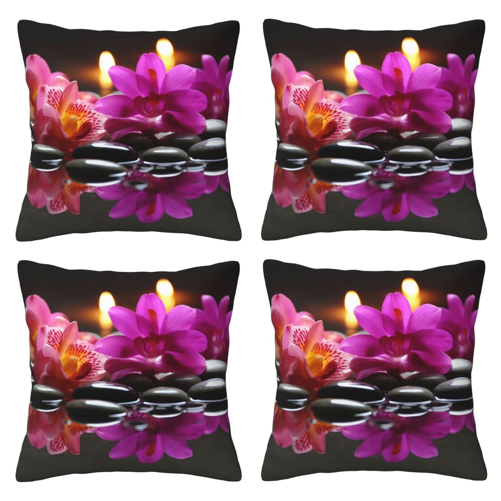 Flowers in Spa Throw Pillow Cases 4 Pack Square Pillowcases Super Soft Pillow Protectors With Zipper for Couch Livingroom Sofa Bed Office Car,50x50 CM