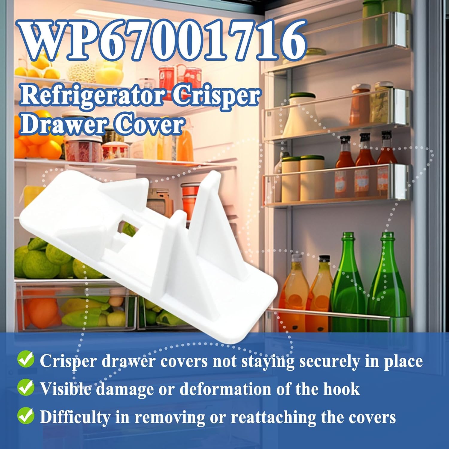5Pcs WP67001716 Refrigerator Crisper Drawer Cover Support, Ladder Hooks, Replaces 8208369, 12531802, 67001716, 1022681, AP6010289, PS11743468