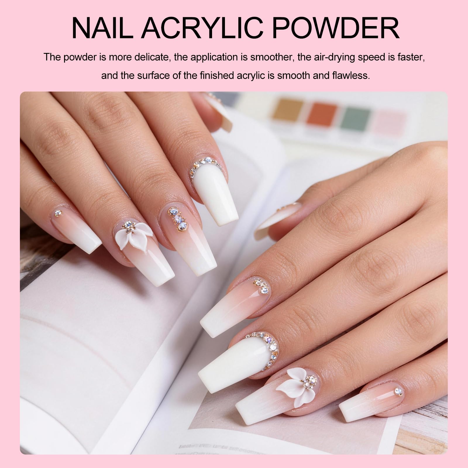 COSCELIA Kit Acrylique Ongles,3 Couleurs Nude Blanc Rose Poudre Acrylique pour Ongles 6 Couleurs Kit Faux Ongles Gel U V Complet avec Kit Lampe Vernis Semi Permanent Base Top Coat pour Débutants