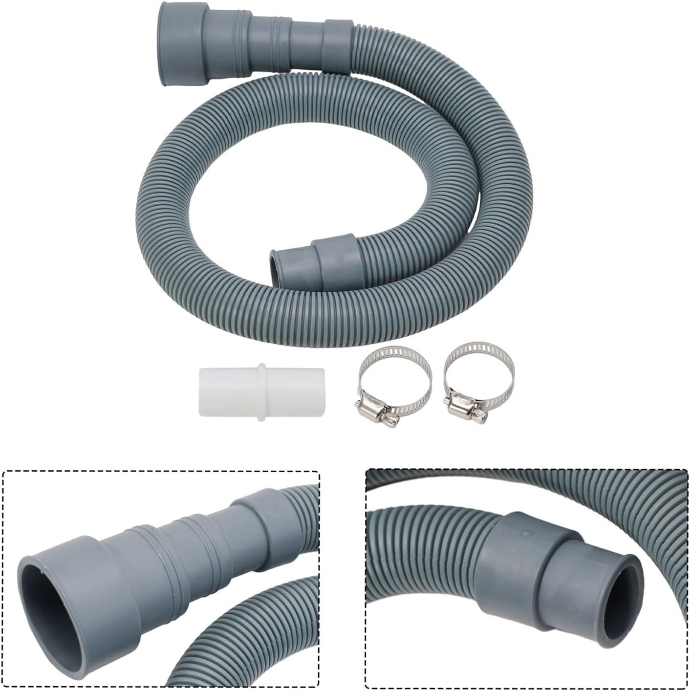 1PC PP Drain Pipe Washing Machine Dishwasher Drain Waste Hose Extension Pipe With Hoses Clamp Sets Wash Machine Accesories(70CM)