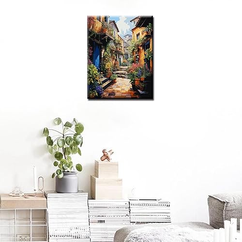 Miniatura 4 de Tucocoo Pintura pintoresca de carril por números para adultos, flores coloridas para puerta, pintura en lienzo para niños, pinceles para