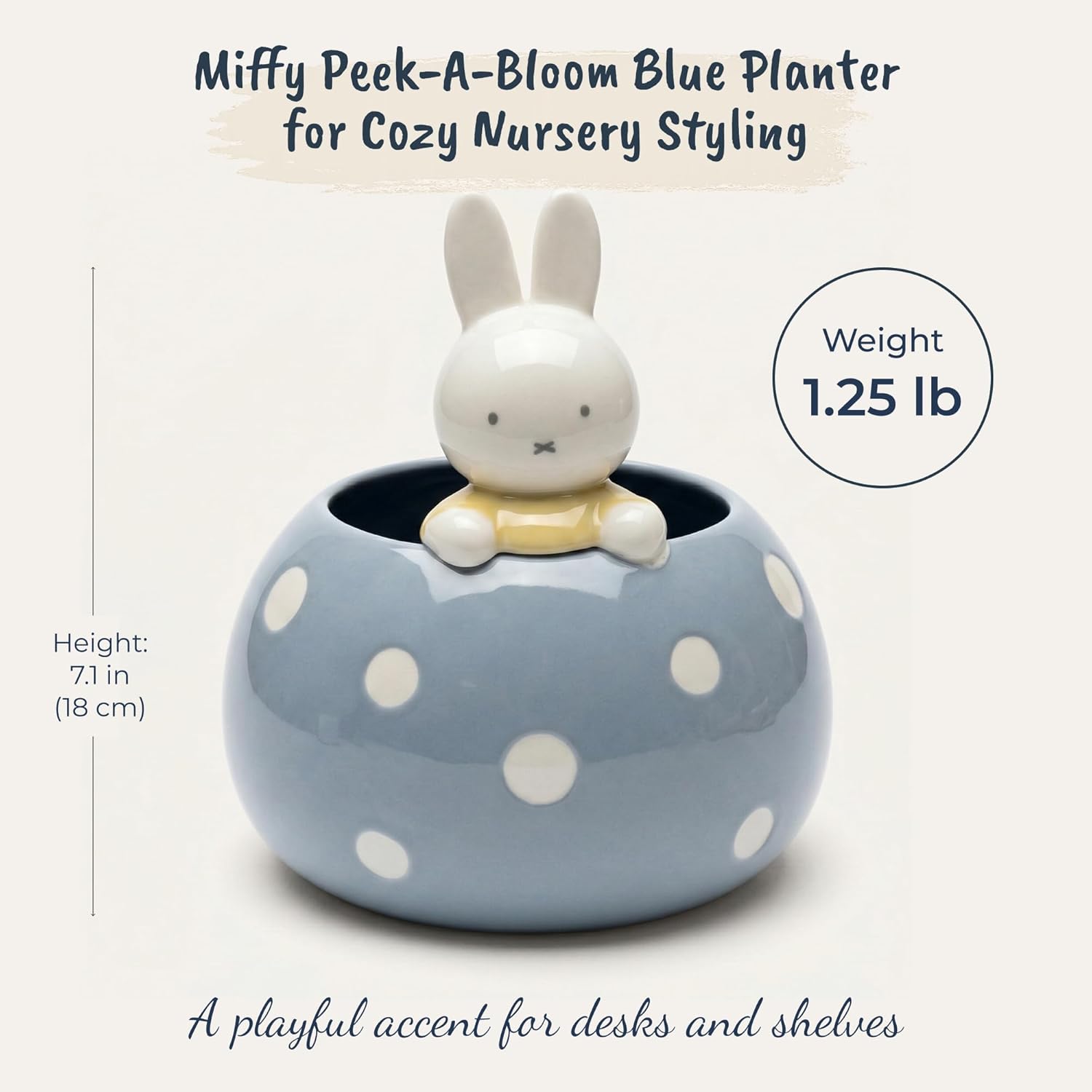 Miffy Peek-A-Bloom Planter, Blue, 6.5" L x 6.5" W x 7.125" H Created by Blue Sky Clayworks