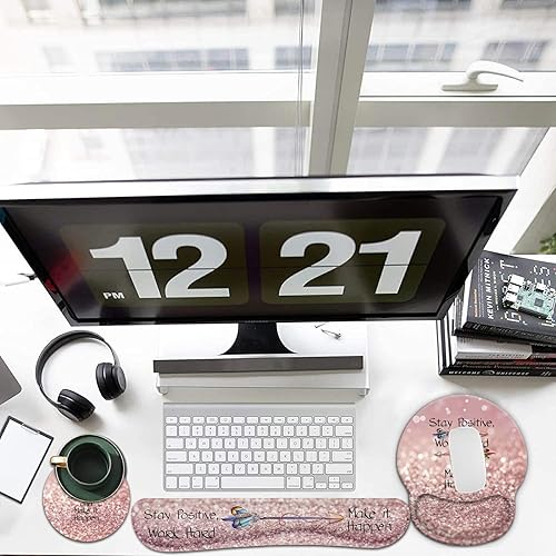 Miniatura 7 de Juego de reposamuñecas para teclado y mouse pad ergonómico para computadora, juegos, oficina, cómodo y alivio del dolor + posavasos, mantente