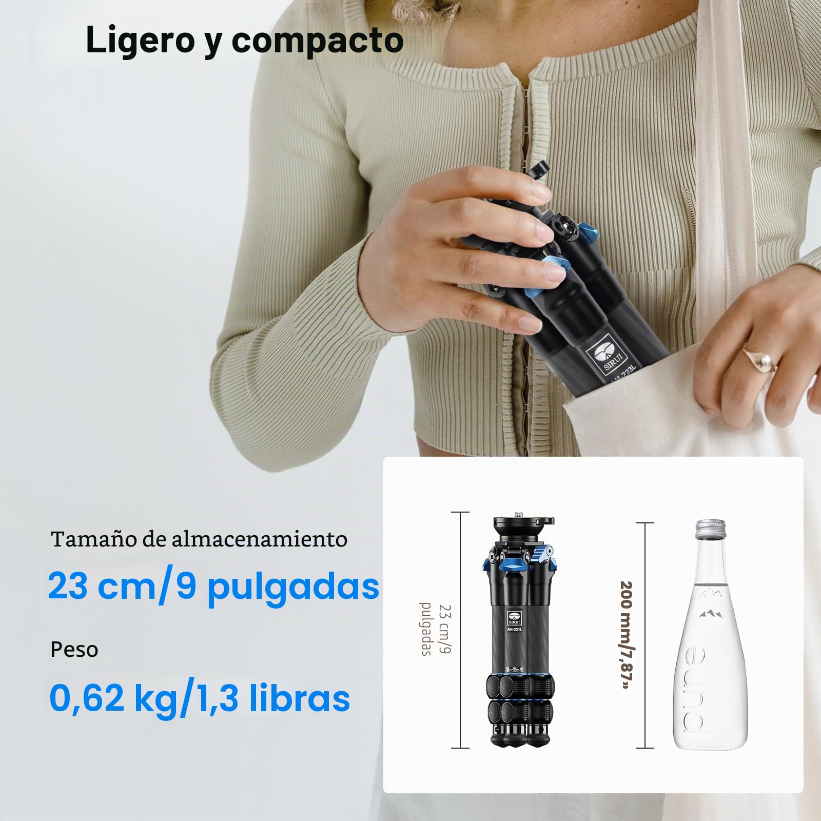 SIRUI Mini Trípode Compacto de Fibra de Carbono, Tornillos de 1/4 Portátil, Carga MAX 33 Libra Altura Máxima 36cm para DSLR, Teléfono, Videocámara - AM223L