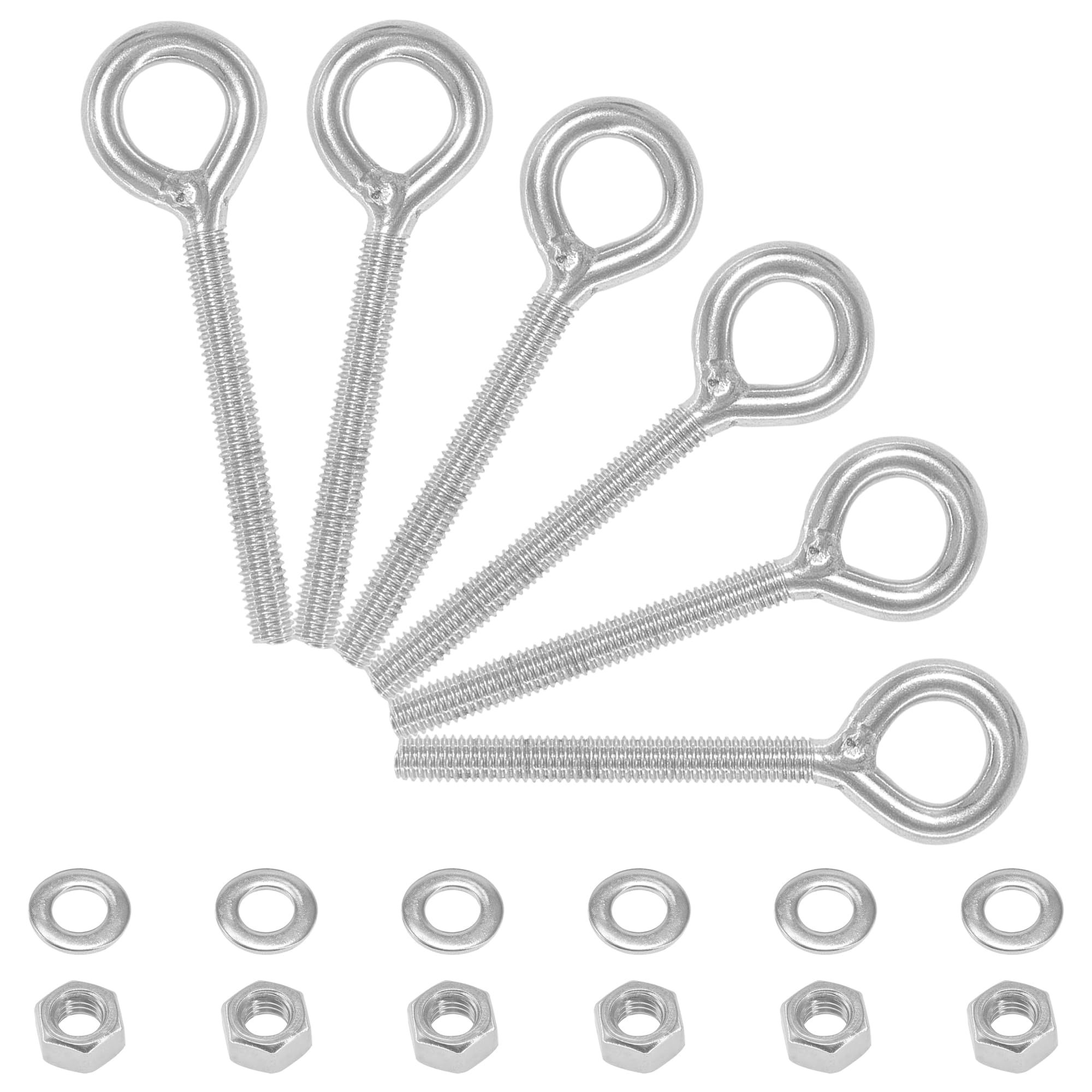 6 Pieces Closed Eye Bolts with Long Handles - Heavy-Duty 304 Stainless Steel Eyebolt Set (M6)