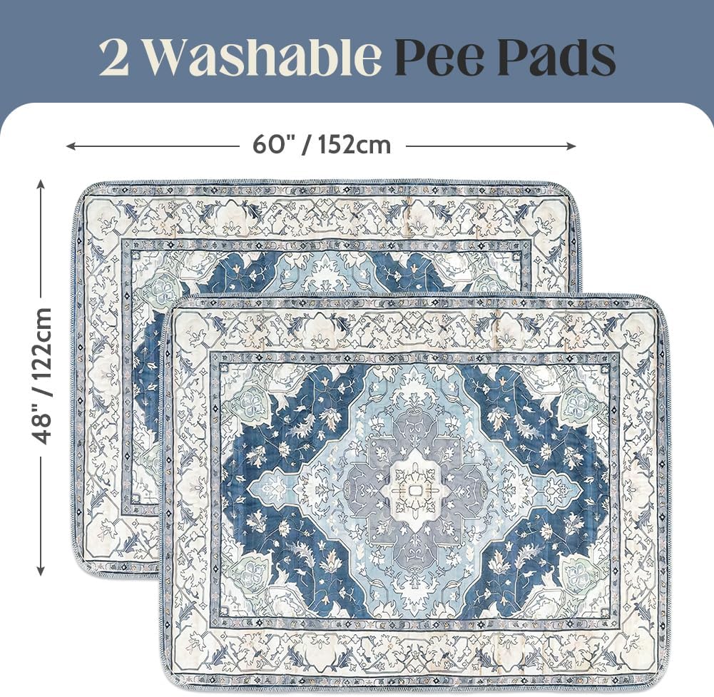 Washable Pee Pads for Dogs 2 Pack Reusable Puppy Training Pads 60"x48" Super Absorbent Waterproof Dog Training Pads, Non-Slip Potty Pads Whelping Pads Litter Mat Pet Supplies - Navy/Mix