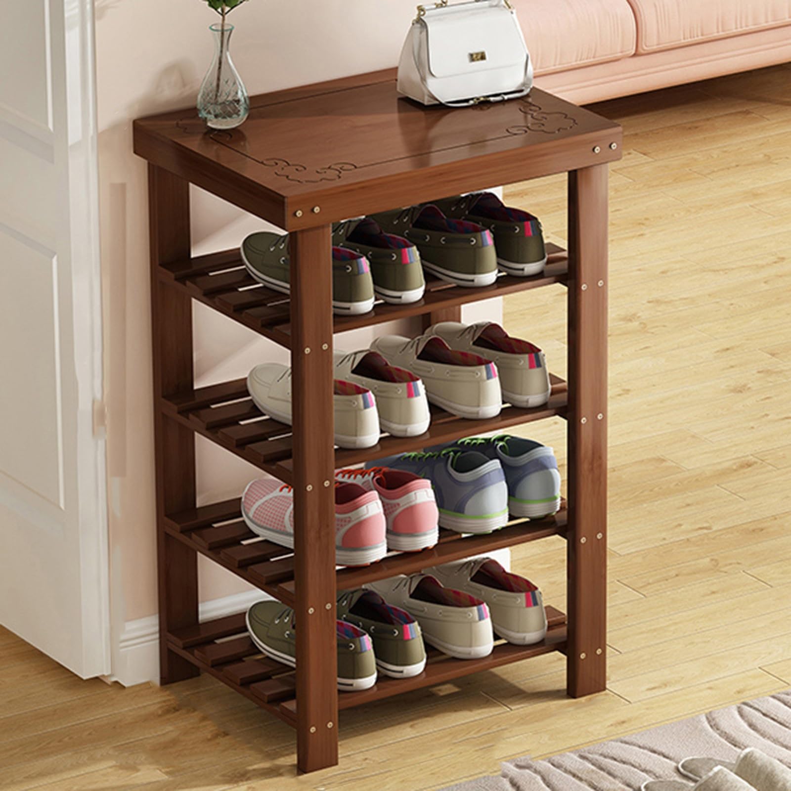 MSHGSKU Stylish Wooden Shoe Rack Bench Entryway Storage nizer for Hallway & Living Room 50x26.5x79cm Multifunctional Shoe Storage Solution Space Saving Design