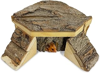kathson Bark Wood Dwarf Hamster House with 2 Climbing Ladders Mouse Natural Chewable Hideout Hut Mice Resting Room Hamster Cage Accessories for Dwarf Hamster Mice and Other Small Animals