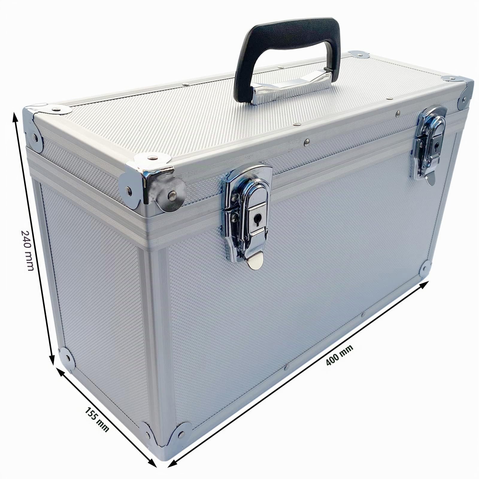 Aluminium Koffer Silber Entnehmbarer Deckel (LxBxH) 400 x155 x 240 mm Transportbox
