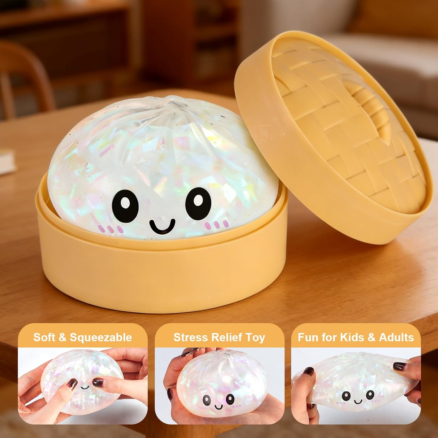 2PCS Glitter Dumpling, Glitter Dumpling Squishy Box, Dumplings Squishy, Anxiety Relief Fidget, Soft Squeeze Decompression Dough