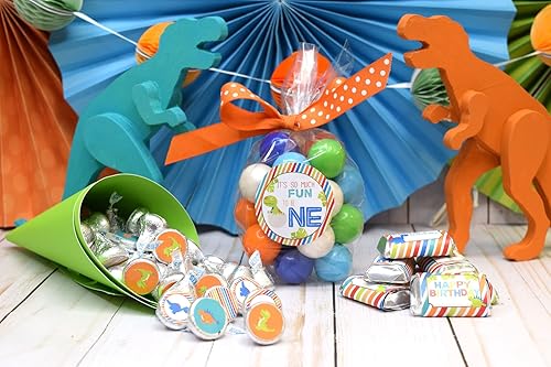 Miniatura 2 de Kit de calcomanías de dinosaurio para fiesta de primer cumpleaños, 429 piezas. Incluye 60 calcomanías circulares de 2 pulgadas para recuerdos y