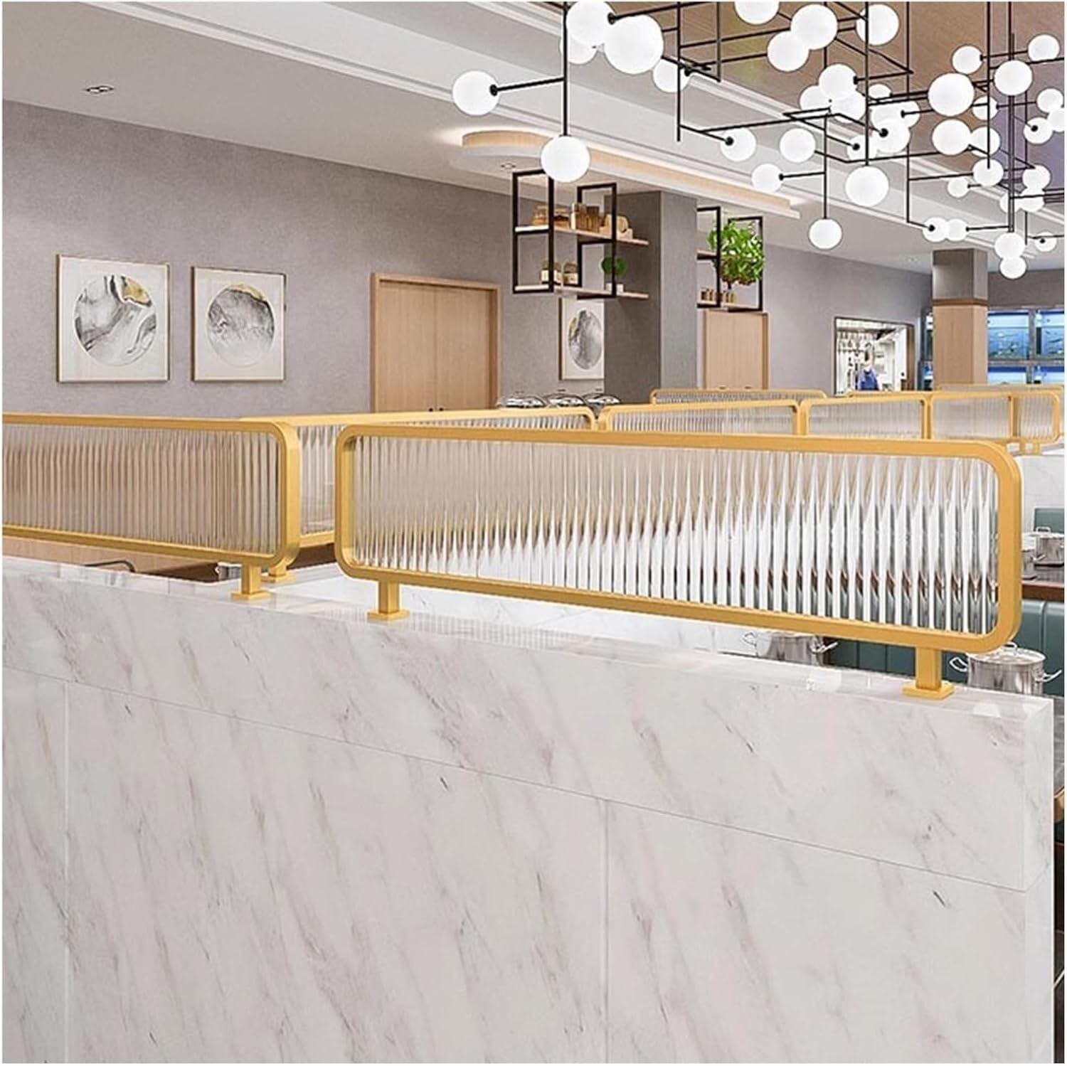 ZYCHSJXA Dividers For Dining Areas, Restaurant Decorative Partition Screen, Countertop Divider, 30/50cm Low Fence Gold Glass Partitions(50x120cm)