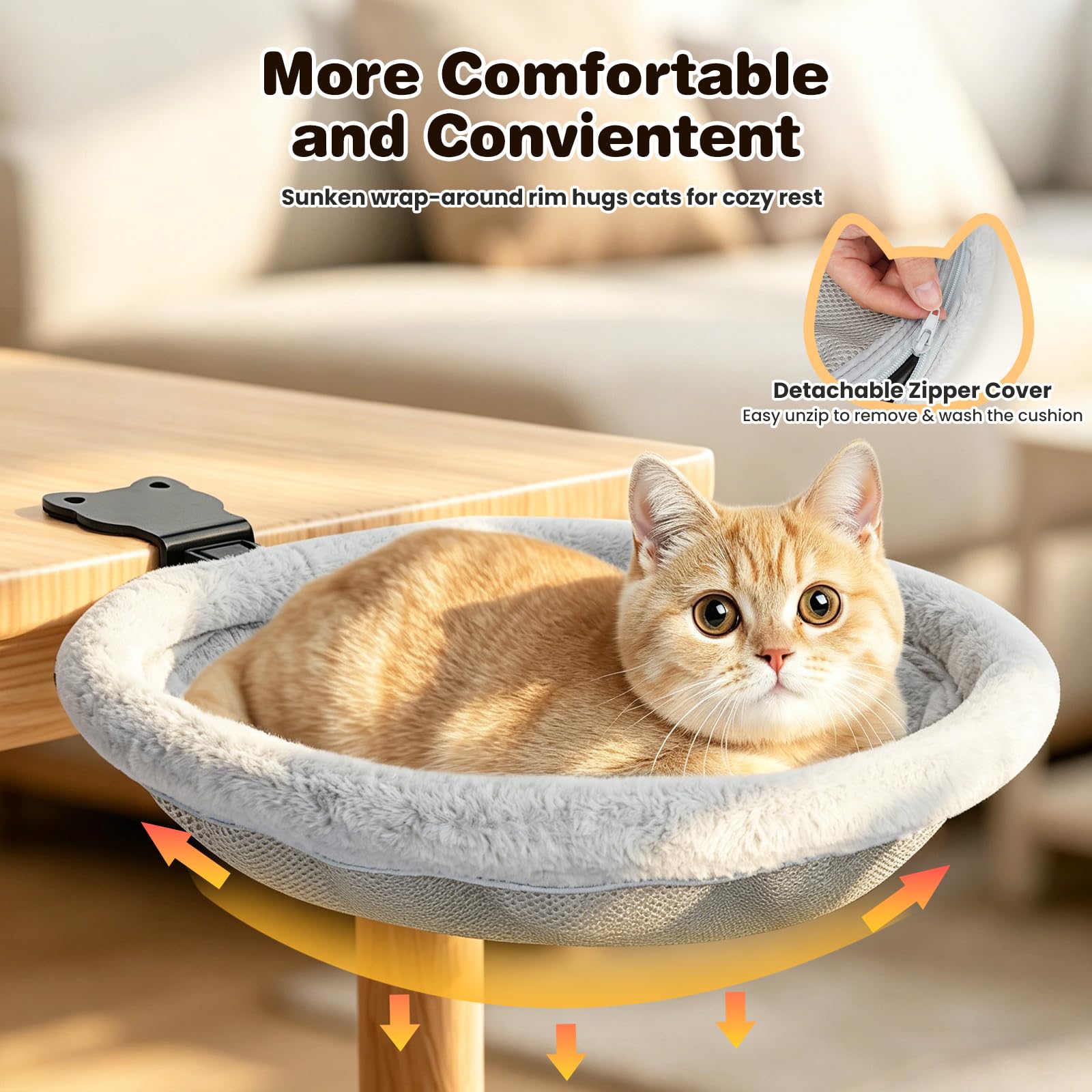VavoPaw Cama-Escritorio para Gatos, Percha Metálica para Gatos Sin Necesidad De Taladrar, Hamaca Plegable con Clip Y Alfombrilla, Soporta hasta 18 Kg, Muebles para Gatos Que Ahorran Espacio, Gris
