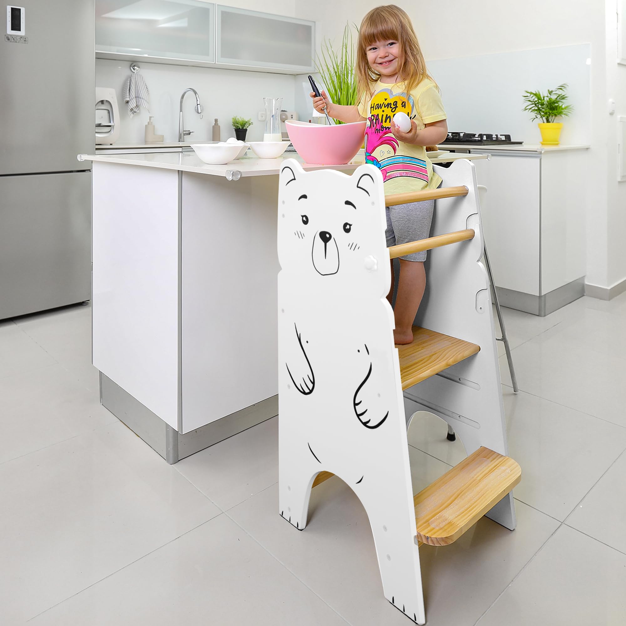 Shandra Kids Kitchen Step Stool for Toddlers, Toddler Tower Adjustable Stool with 3 Adjustable Heights, Suitable for Toddlers 18 Months to 6 Years - Montessori Toddler Stool