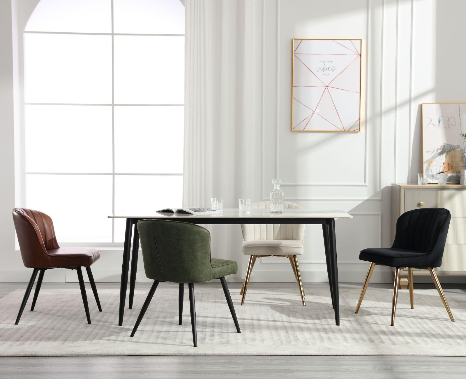 Ya-Home Set di 2 Sedie da Pranzo in Velluto con Gambe in Metallo, Beige