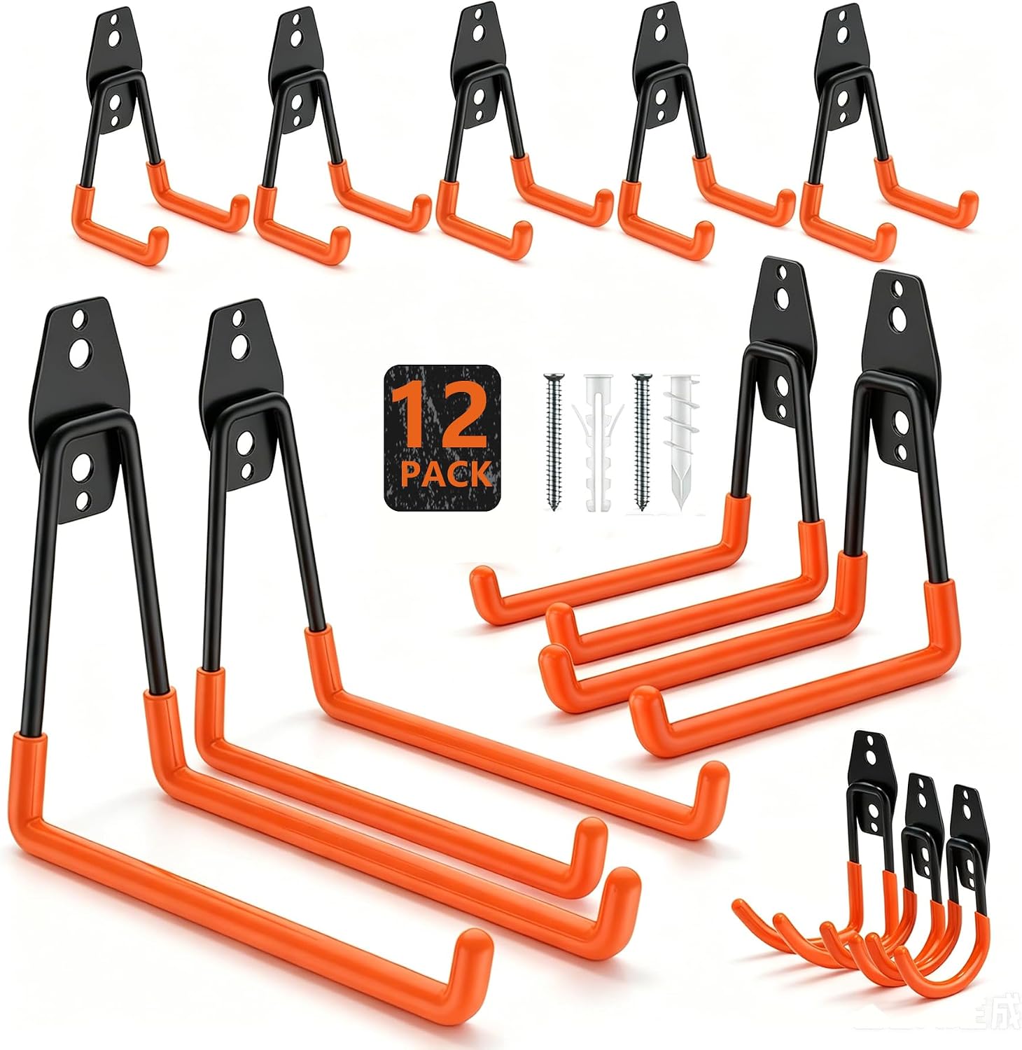 12 Pack Heavy Duty Garage Hooks, Wall Mount Storage Hooks for Tools & Bikes