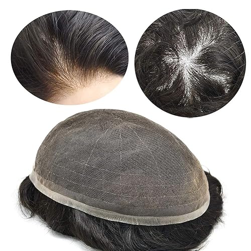 Miniatura 3 de Completo encaje francés para hombre Toupee postizos cabello humano reemplazo nudos blanqueados pelucas suizas de encaje para hombres sistema
