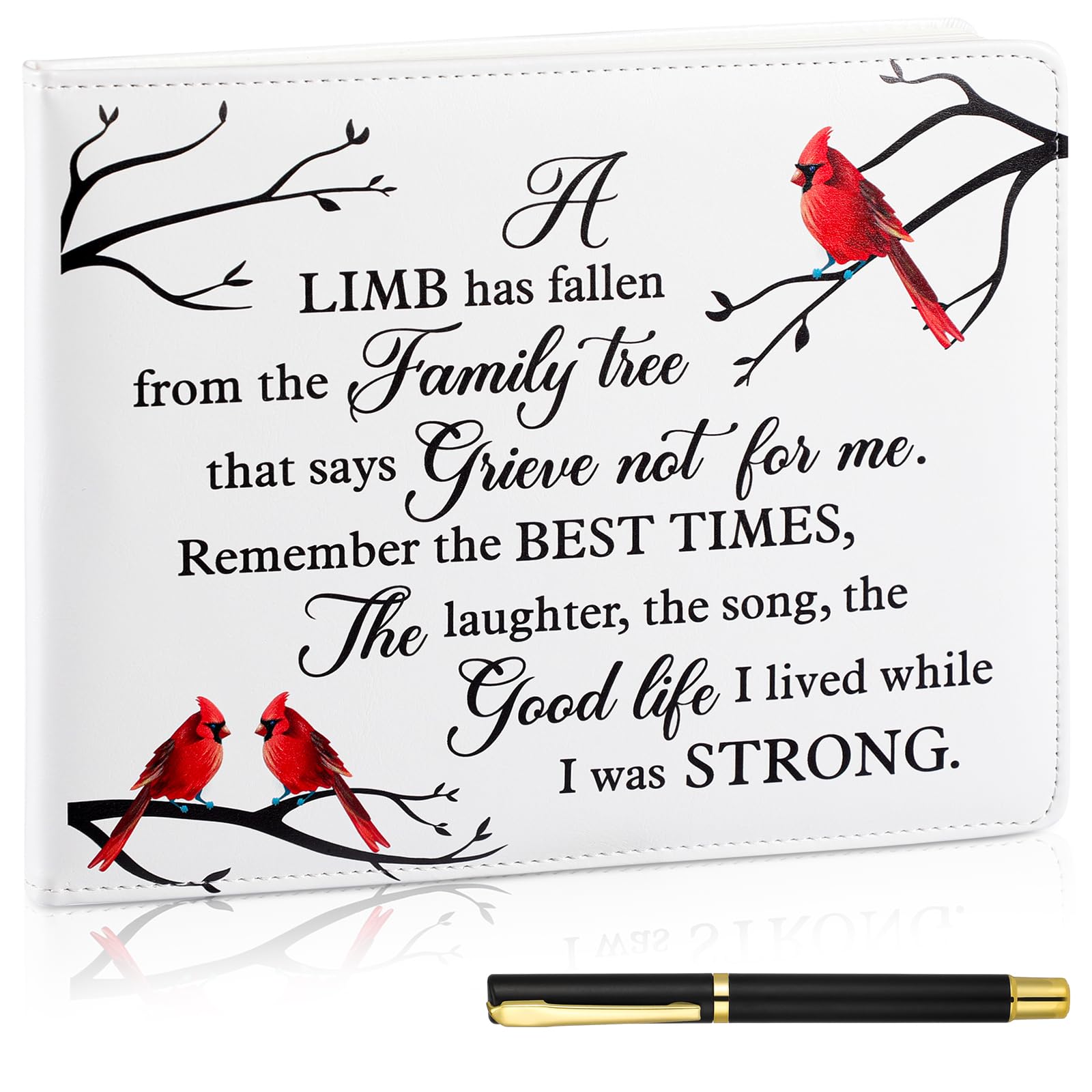 Patelai Funeral Guest Book with Pen, Cardinal