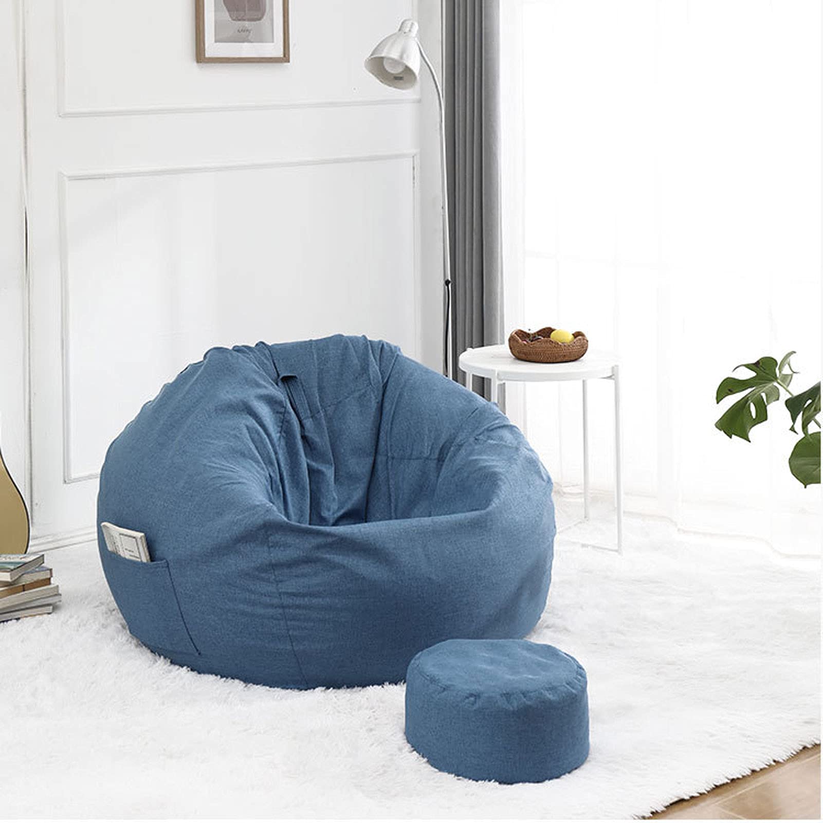 Housse De Pouf Poire TJikeo 85x65 Cm - Sans Remplissage, Fausse Fourrure Blanche Pour Intérieur/Extérieur