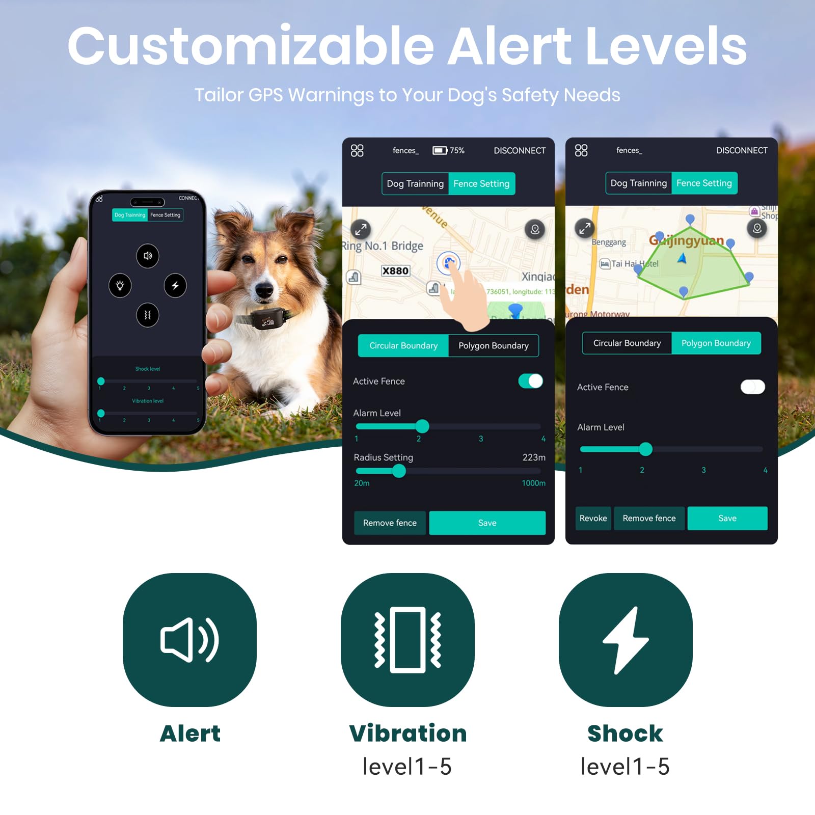 GPS Dog Electronic Fence, Wireless Training Collar- No Subscription Required, Customizable Boundaries via App 3280 FT, IPX7 Waterproof Rechargeable Collar, Smart Training Fence, Automatic Sleep/Wake - image 3