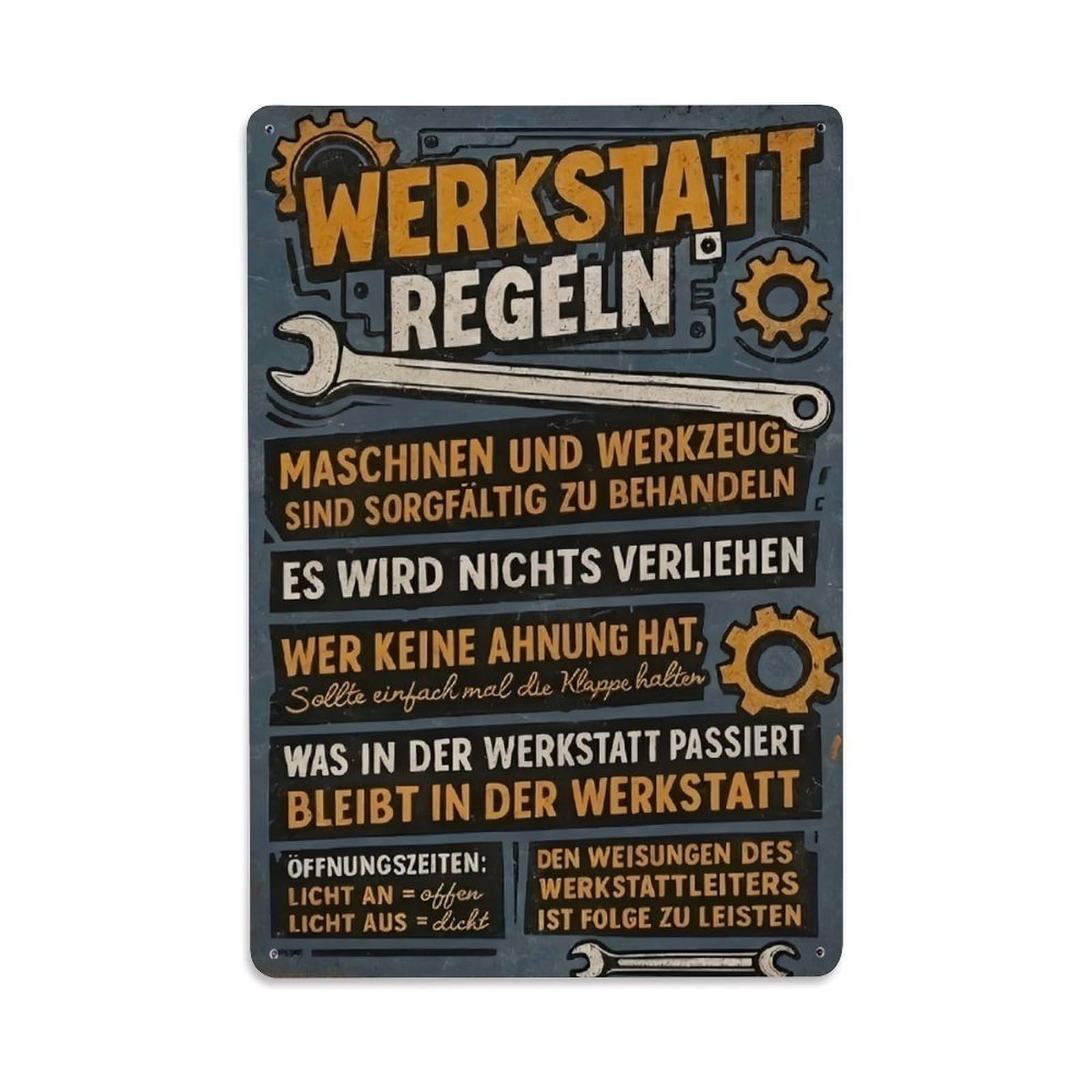 Vintage German Workshop Rules Metal Sign Vintage Aluminium Metal Sign, Retro Wall Decor for Home, Bar, Garage & Farmhouse 30x20cm