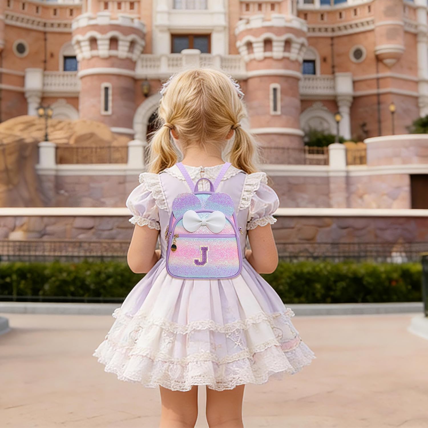 Birthday Gift for 3 4 5 6 7 8 9 10 Year old Girls Personalized Initial Mini Backpack Purse for Toddler Kids-Purple-J