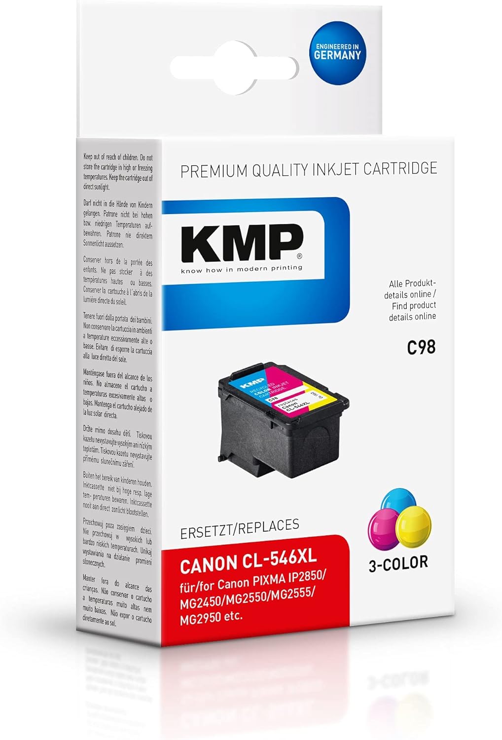 KMP C98 Cyan, Magenta, Yellow Replaces Print Head Canon CL-546 X L, Cyan/Magenta/Yellow