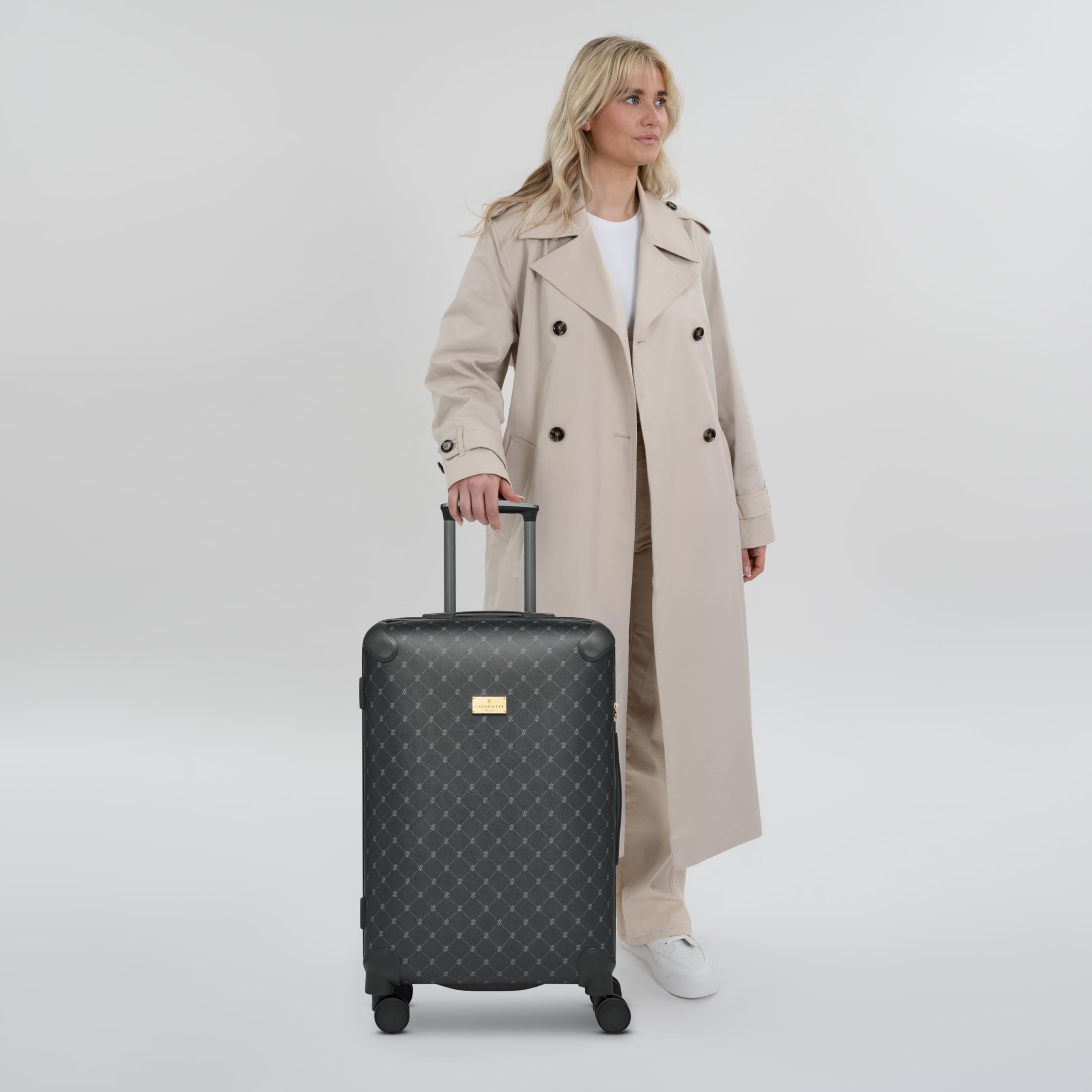 Lazarotti mittlerer Ckeck-in Koffer|Mittelgroßer M Trolley 49 x 29 x 66 cm | leichtes hybrides Material mit Logo Druck & Eckenschutz | 4 Doppelrollen & TSA-Schloss für Damen & Herren (Palermo)