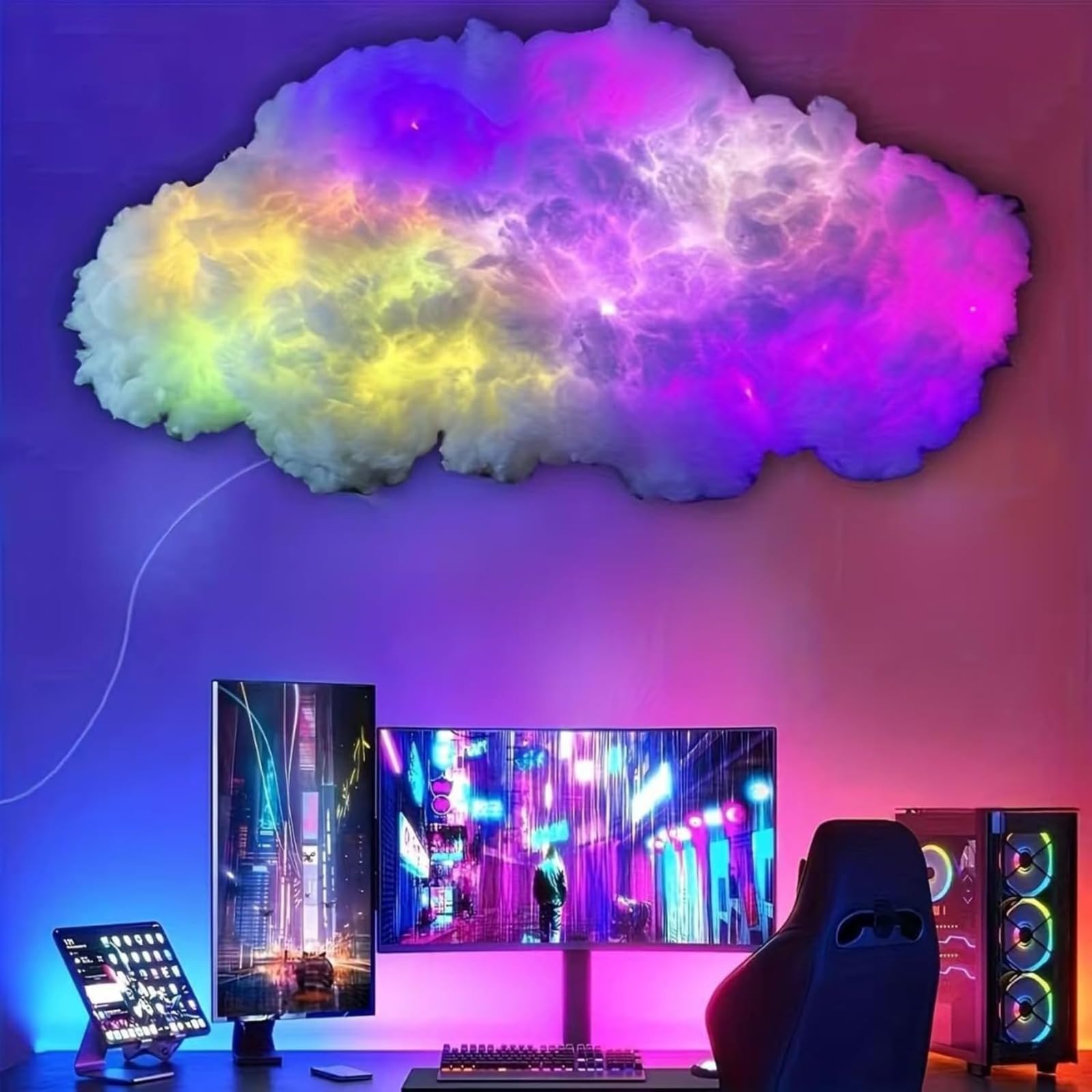 Generico Lampada da soffitto a forma di nuvola LED RGB 3D, luce da gioco, luce a LED a forma di nuvola di cotone soffice - Illuminazione per camera da letto e sala giochi