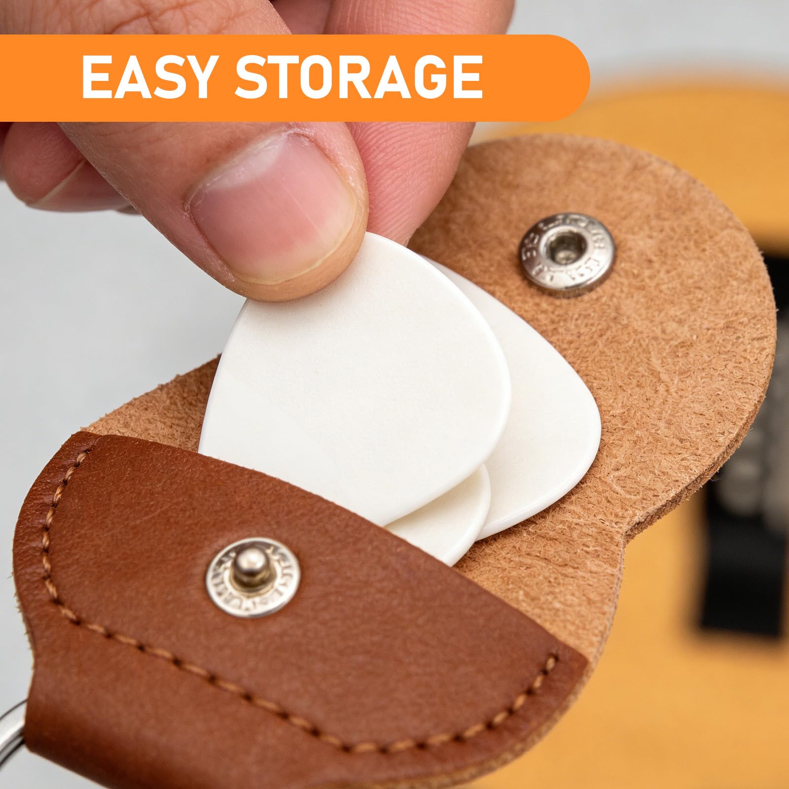 Uchwyt na gitarę, stylowy organizer z 9 przegródkami, skórzane etui i zawieszka na gitarę, brązowy