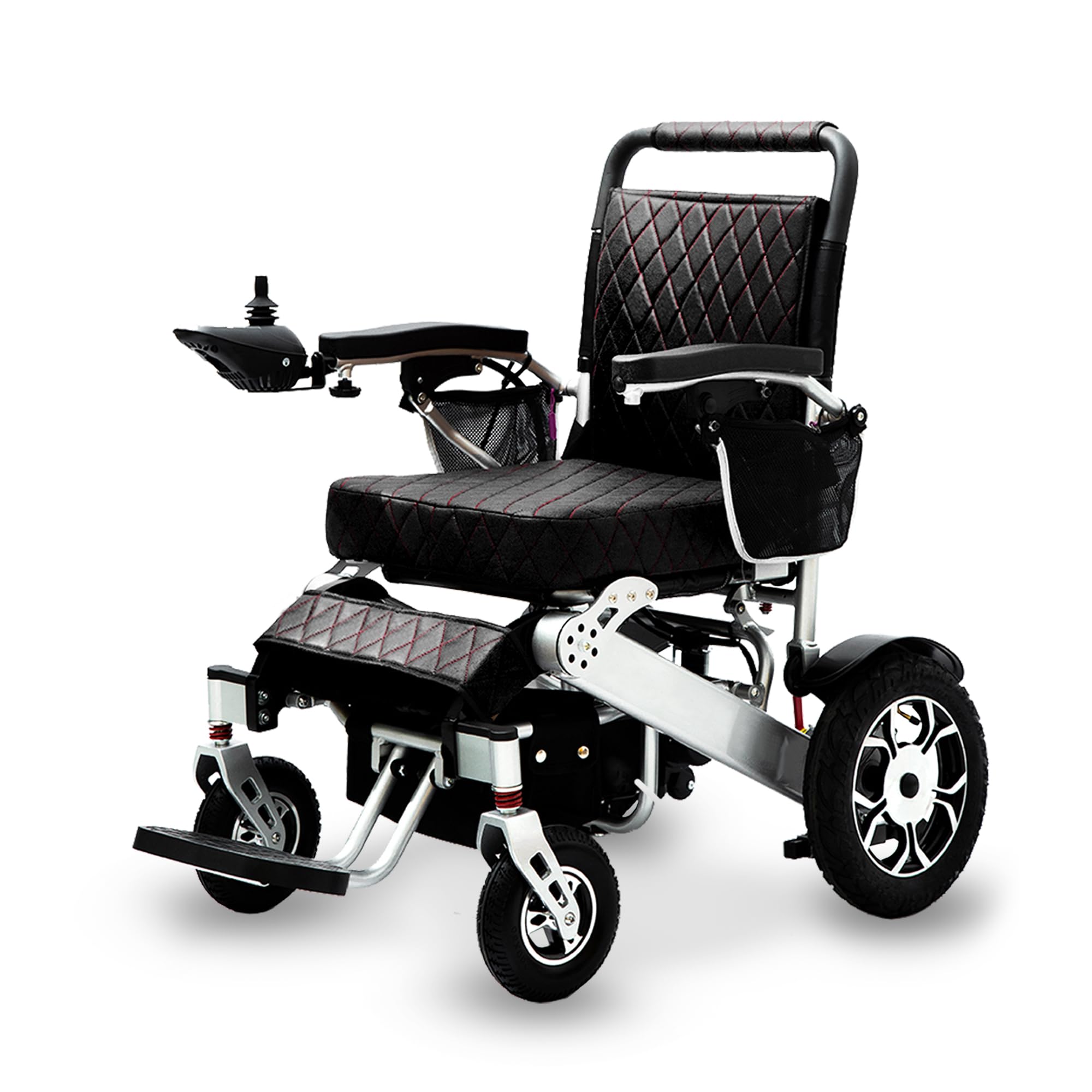Alton Mobility - Wolf Remote Black Leather, Easy Folding Portable Lightweight Wheelchair for Adults and Seniors, Electric Chair & Scooter 4 Wheels (500W Motor Power)