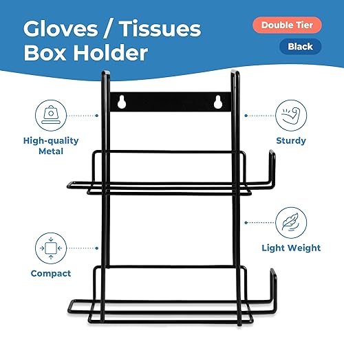 Miniatura 9 de FMP Brands Soporte de triple guante para montaje en pared, soporte de caja de guantes desechables para servilletas, organizador de metal duradero