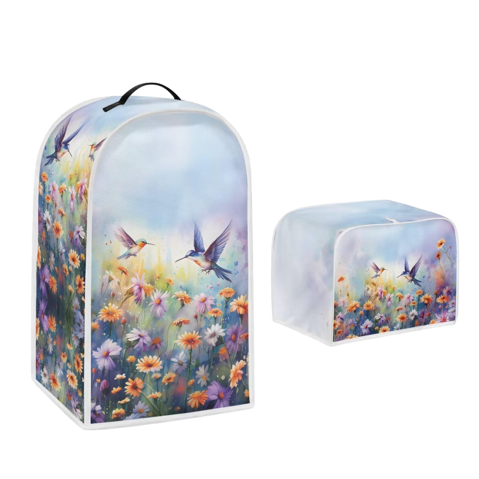 DISNIMO Floral Hummingbird 4 Slice Toaster Cover, Kitchen Small Appliance Dust Cover with Blender Dust Cover, Stand Mixer or Coffee Maker Appliance Cover, Dust and Fingerprint Protection,Set of 2