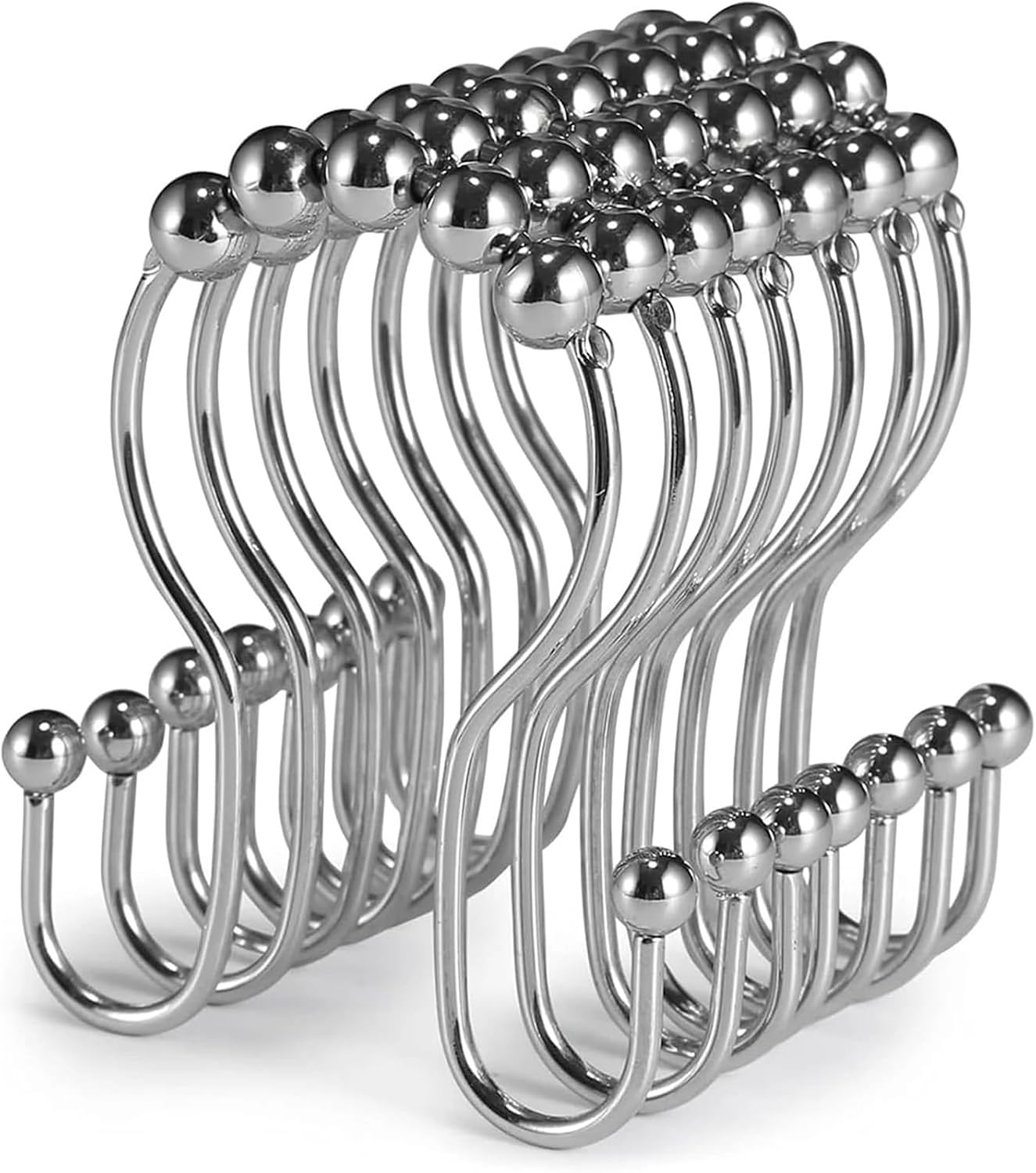 Curtain Rings 36 Pcs Stainless Steel Shower Curtain Hooks Rust Proof Smooth Sliding Double Shower Rings(Silver)