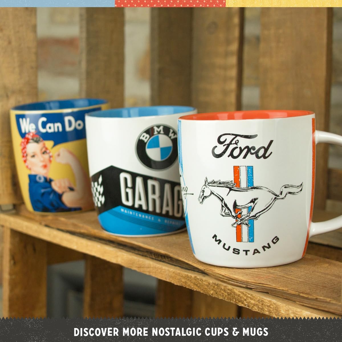 Nostalgic-Art Retro Coffee Mug, Ford Mustang – Horse & Stripes Logo – Gift idea for car accessories fans, Large Ceramic Cup, Vintage Design, 11.2 oz image 5
