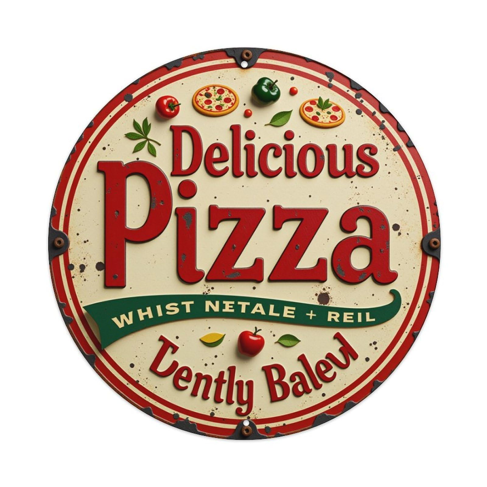 Delicious Pizza Whist Natale Reil Cently Baleu Round Tin Sign Retro Metal Sign for Cafe Bar Pub Home Game Room Gym Club Wall Decoration Vintage Metal Poster 8x8 Inch